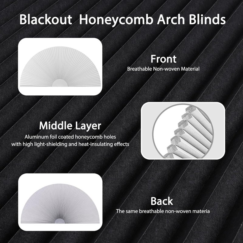 Maritown Arch Window Shade Blackout Cellular Shades Half Circle Moon Window Covering No Drill Honeycomb Cordless Blinds for Indoor Window Room Darkening Easy Install Light Blocking Blinds (1, White, 36x18inch) - Image 5